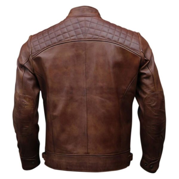Mens Cafe Racer Retro Motorcycle Brown Leather Jacket 3