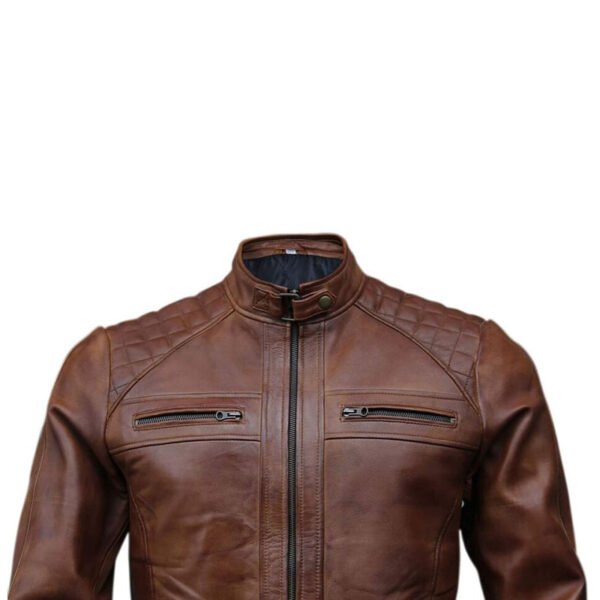 Mens Cafe Racer Retro Motorcycle Brown Leather Jacket 4