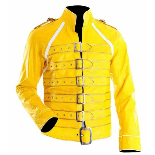 Mens Freddie Mercury Wembley Concert Queens Yellow Leather Jacket 1