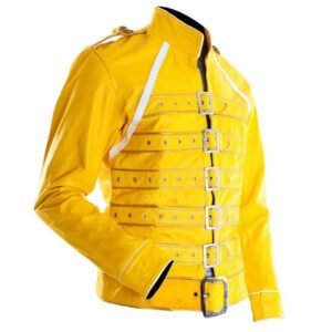 Mens Freddie Mercury Wembley Concert Queens Yellow Leather Jacket 2