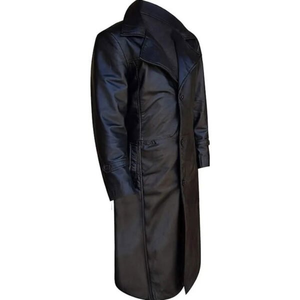 Mens Full Length Black Leather Trench Coat 2