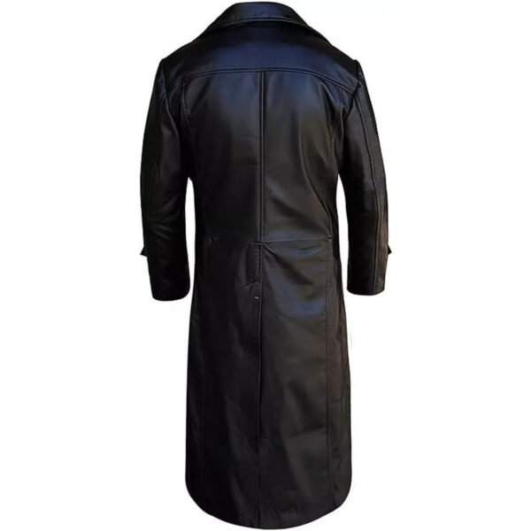 Mens Full Length Black Leather Trench Coat 3