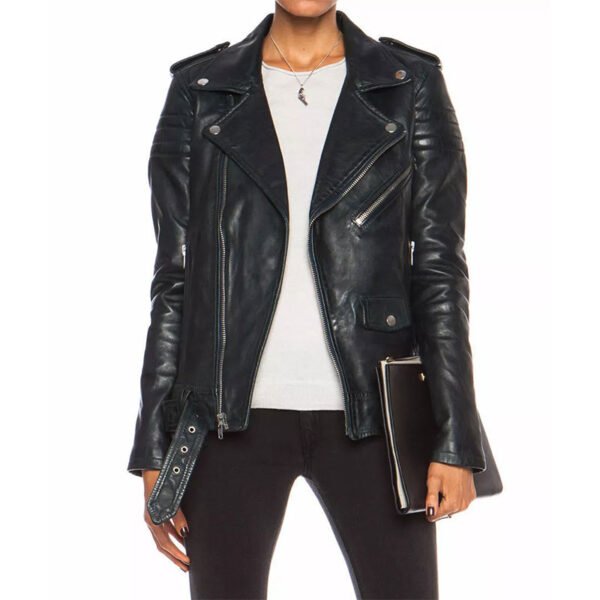 Women's Slim Fit Asymmetrical Black Leather Jacket