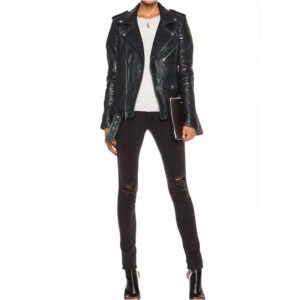 Womens Slim Fit Asymmetrical Black Leather Jacket 2