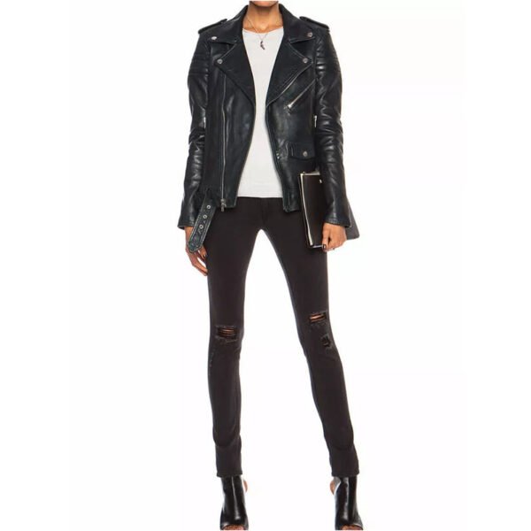 Womens Slim Fit Asymmetrical Black Leather Jacket 2