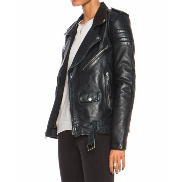 Womens Slim Fit Asymmetrical Black Leather Jacket 3