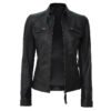 Womens Slim Fit Motorcycle Black Leather Jacket 1