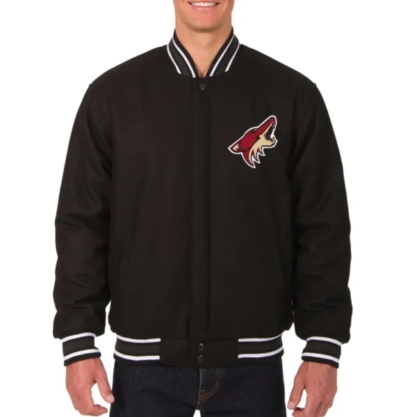 Arizona Coyotes Reversible Rib Knitted Wool Varsity Black Jacket 1