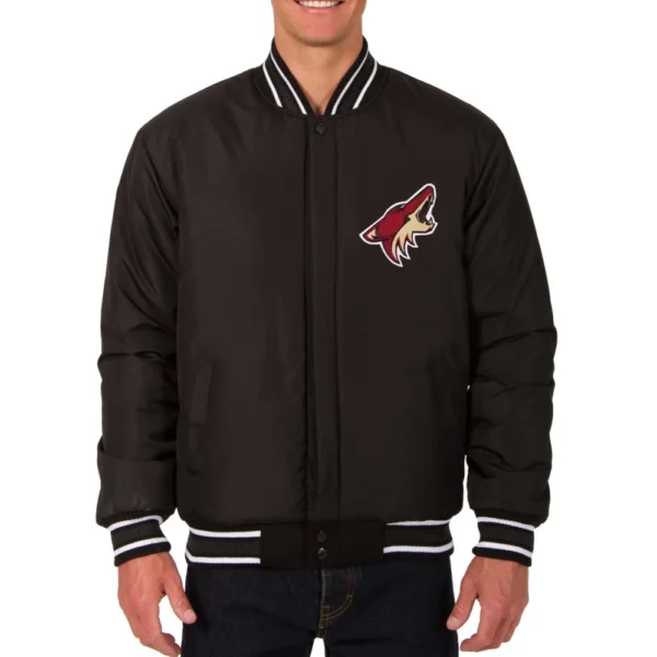 Arizona Coyotes Reversible Rib Knitted Wool Varsity Black Jacket 2