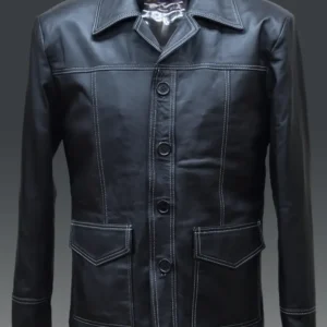 Classic black leather jacket inspired by Tyler Durden in Fight Club, perfect for a bold and stylish look with premium quality craftsmanship.