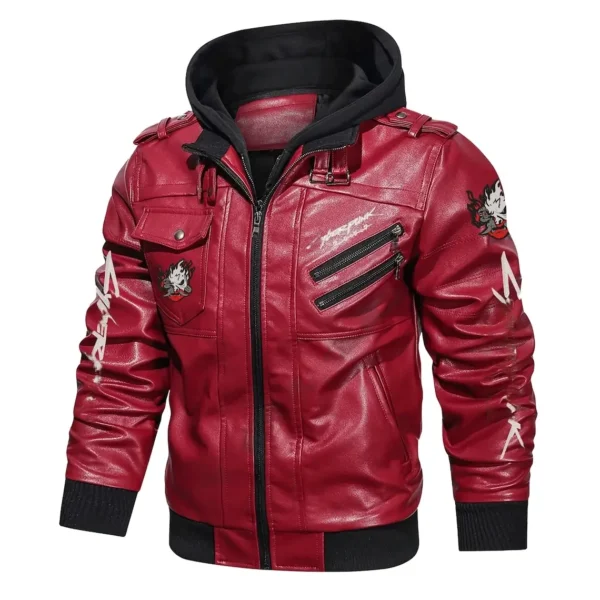Cyberpunk 2077 Premium Hooded Samurai Gaming Red Leather Jacket 1