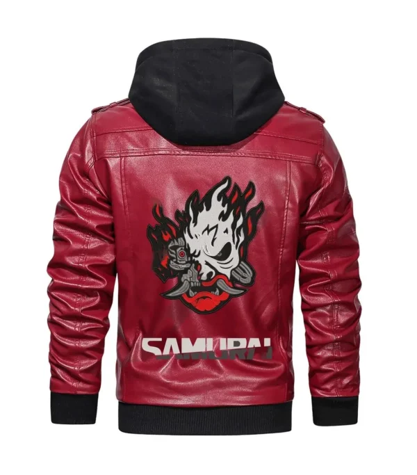 Cyberpunk 2077 Premium Hooded Samurai Gaming Red Leather Jacket 2