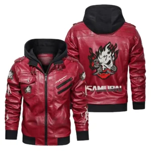 Cyberpunk 2077 Premium Hooded Samurai Gaming Red Leather Jacket 3