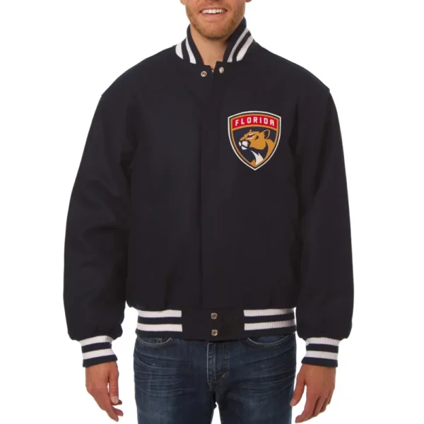 Florida Panthers Ice Hockey Team Players Wool Varsity Navy Jacket 1