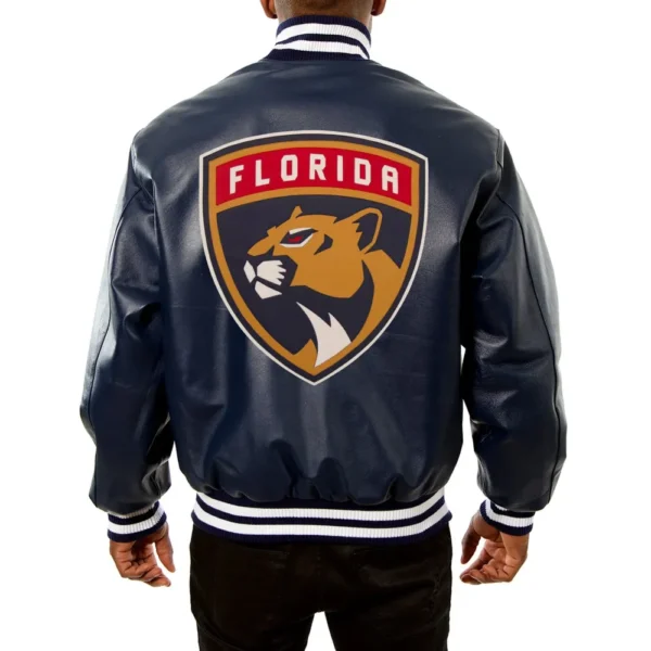 Florida Panthers Rib Knitted Navy Varsity Leather Jacket 2