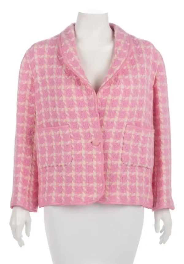 Margot Robbie Barbie Pink Checkered Wool Blazer 2