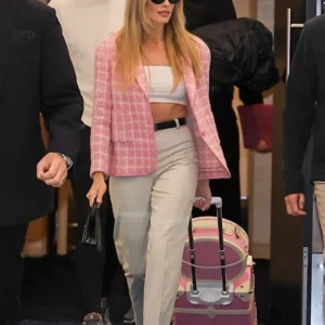 Margot Robbie Barbie Pink Checkered Wool Blazer 4