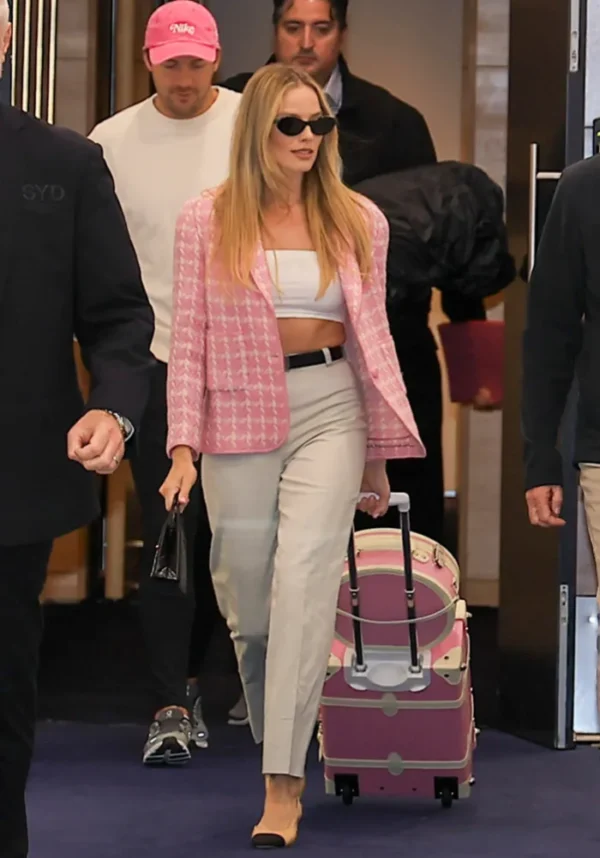 Margot Robbie Barbie Pink Checkered Wool Blazer 4