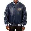 Nashville Predators Rib Knitted Leather Varsity Navy Jacket 1