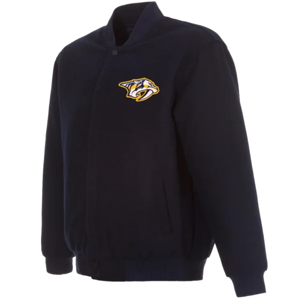 Nashville Predators Rib Knitted Reversible Wool Varsity Black Jacket 1