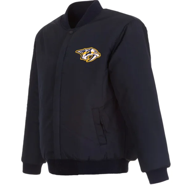 Nashville Predators Rib Knitted Reversible Wool Varsity Black Jacket 3