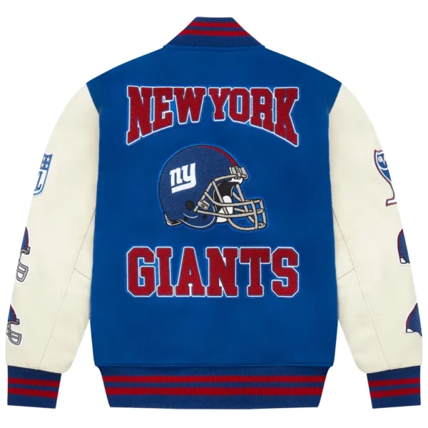 New York Giants OVO Royal Full Snap Wool Varsity Jacket 2