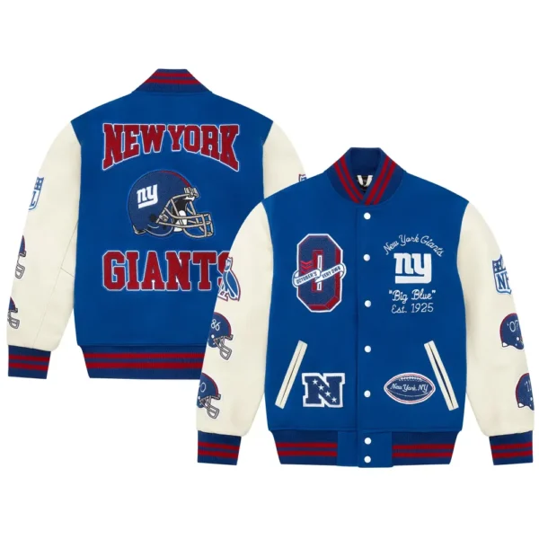 New York Giants OVO Royal Full Snap Wool Varsity Jacket 4