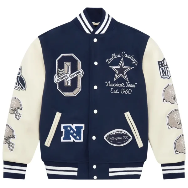 OVO X NFL Dallas Cowboys Wool Leather Varsity Jacket 1
