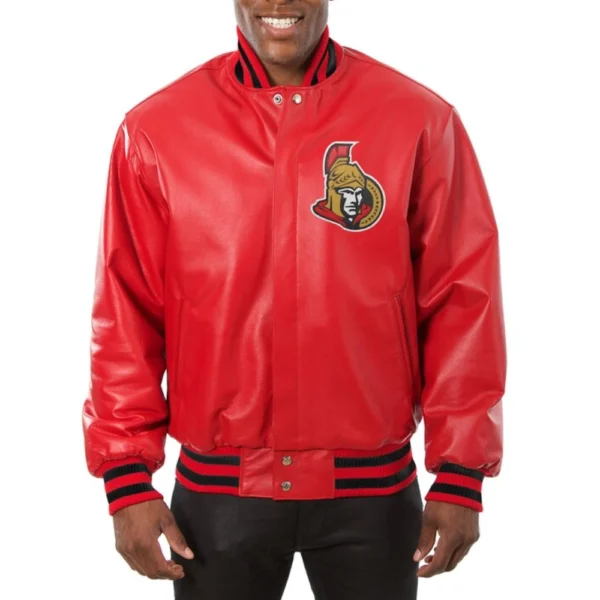 Ottawa Senators Ice Hockey Team Players Red Varsity Leather Jacket