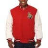 Ottawa Senators Rib Knitted Wool Leather Red Varsity Jacket 1