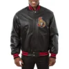 Ottawa Senators Ribbed knitted Black Varsity Leather Jacket 1
