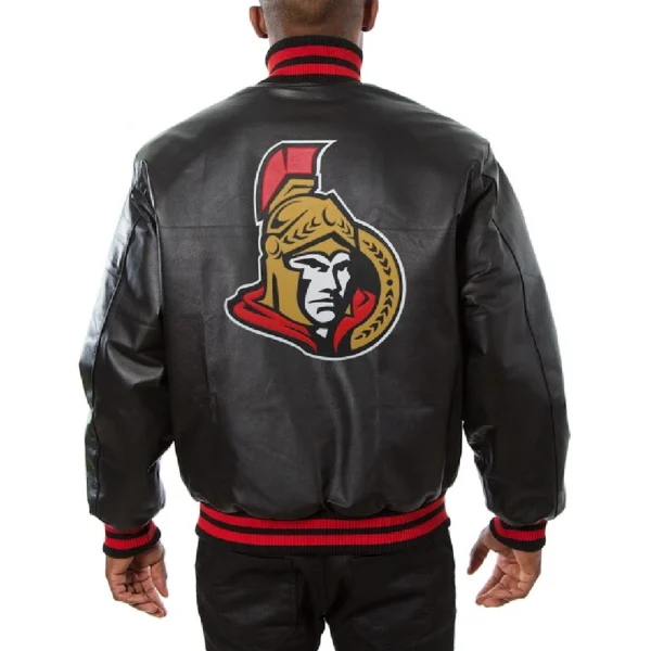 Ottawa Senators Ribbed knitted Black Varsity Leather Jacket 2