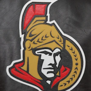 Ottawa Senators Ribbed knitted Black Varsity Leather Jacket 3