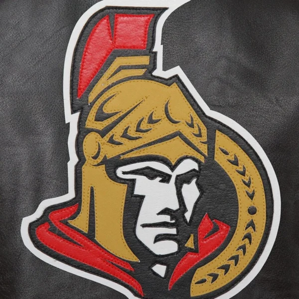 Ottawa Senators Ribbed knitted Black Varsity Leather Jacket 3