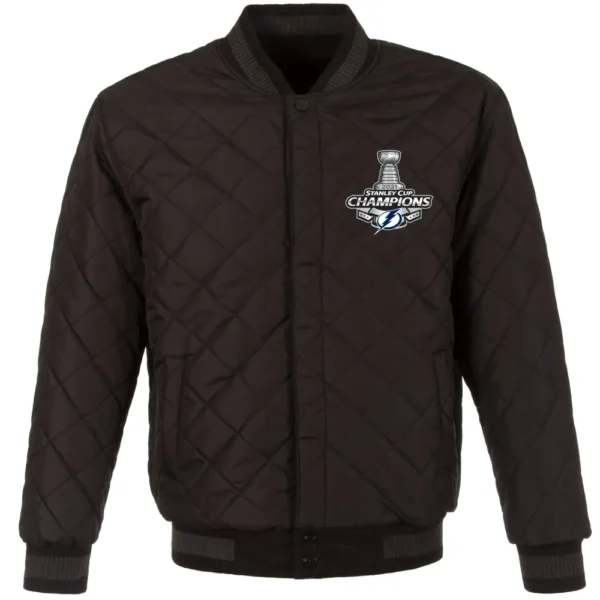 Tampa Bay Lightning 3 Time Stanley Cup Champions Reversible Wool Leather Black Varsity Jacket 1 1