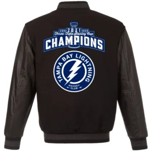 Tampa Bay Lightning 3 Time Stanley Cup Champions Reversible Wool Leather Black Varsity Jacket 1 3