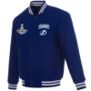 Tampa Bay Lightning 3 Time Stanley Cup Champions Reversible Wool Varsity Blue Jacket 1