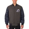 Tampa Bay Lightning Reversible Wool Leather Charcoal Navy Varsity Jacket 1