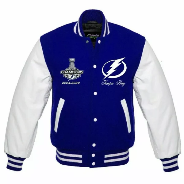 Tampa Bay Lightning Stanley Cup Champions Wool Leather Blue Varsity Jacket 1