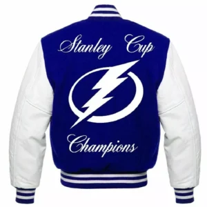 Tampa Bay Lightning Stanley Cup Champions Wool Leather Blue Varsity Jacket 2