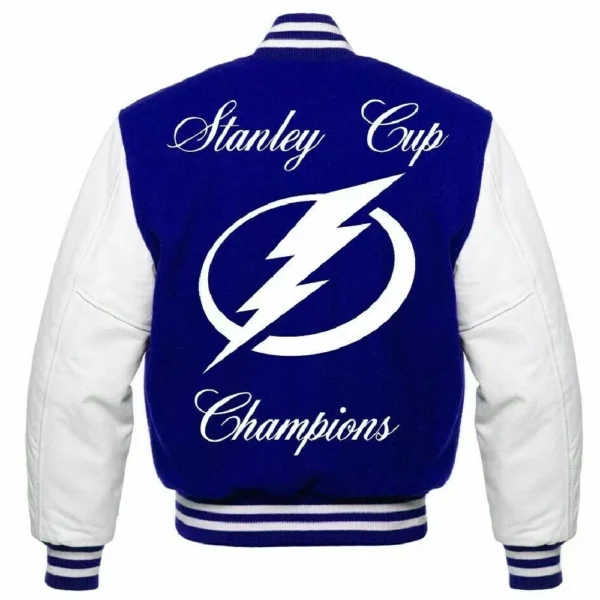 Tampa Bay Lightning Stanley Cup Champions Wool Leather Blue Varsity Jacket 2