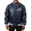 Tampa Bay Lightning Team Players Navy Varsity Leather Jacket 1