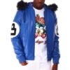 8 Ball Blue Hooded Bomber Leather Jacket 1