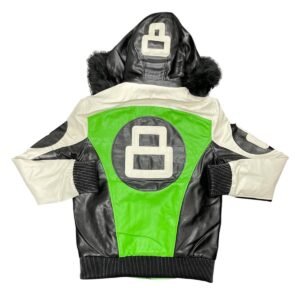8 Ball Lime Leather Jacket with Fur Hood 2