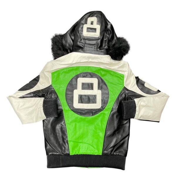 8 Ball Lime Leather Jacket with Fur Hood 2