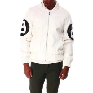 8 Ball White Hooded Bomber Leather Jacket 3