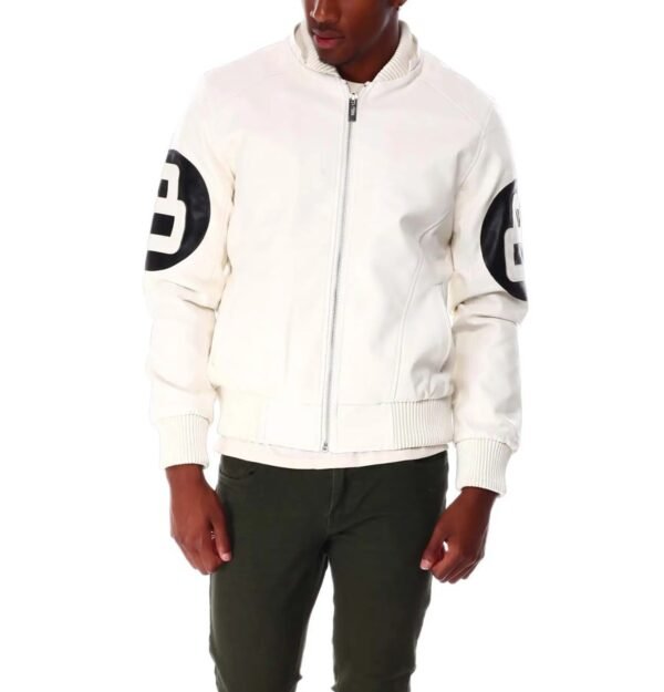 8 Ball White Hooded Bomber Leather Jacket 3
