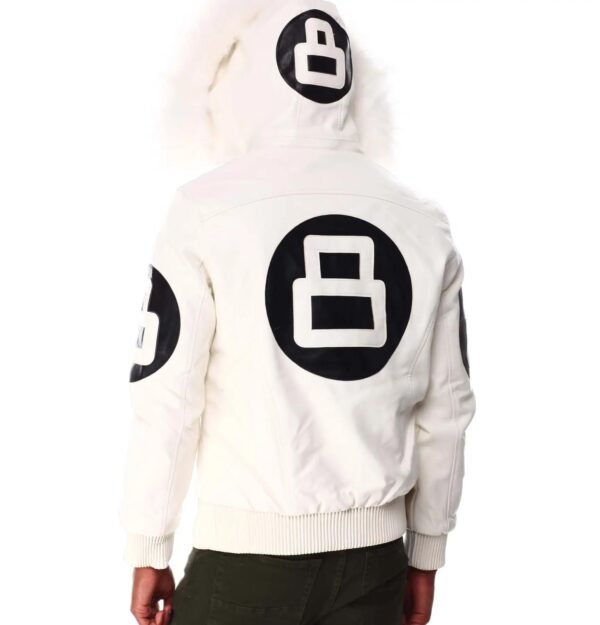 8 Ball White Hooded Bomber Leather Jacket 4
