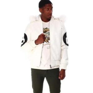 8 Ball White Hooded Bomber Leather Jacket 5