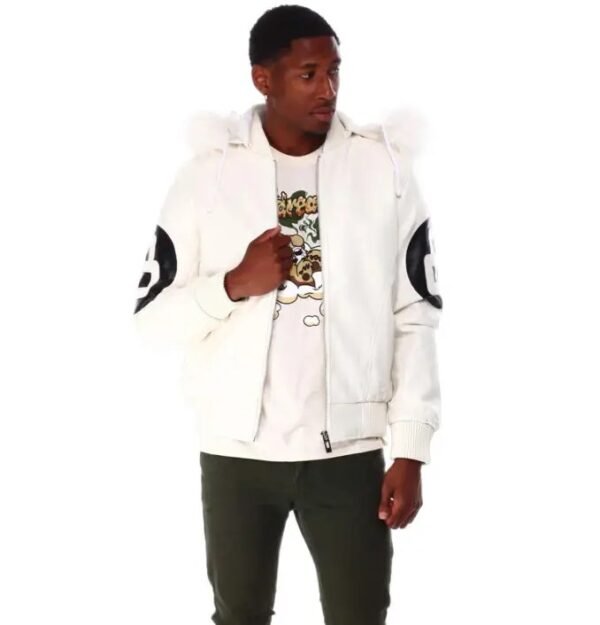 8 Ball White Hooded Bomber Leather Jacket 5